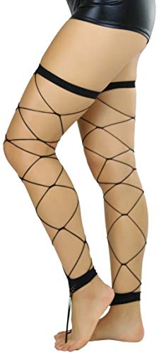 ToBeInStyle Women's Leg Wraps Ravewear Dancewear Elastic Straps Party Garter Music Festivals Costume Accessory Thigh High - color: Footless Big Diamond Fishnet - Black, size: One Size