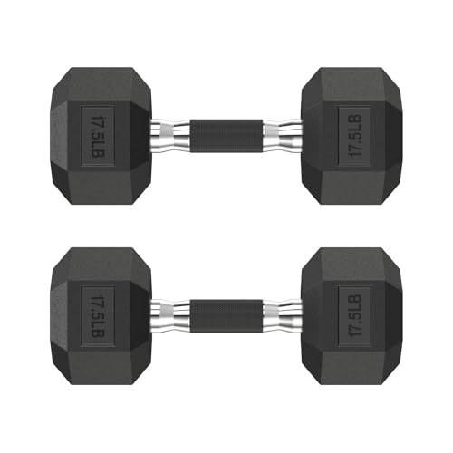 HANDBODE Rubber Encased Hex Dumbbell Pair, 2.5-65 lb | Non-Slip Handle Design for Secure & Comfortable Grip, Hand Weights for Strength Training, Fitness & Home Gym - size: 17.5 lb, Pair, style: Comfort Grip
