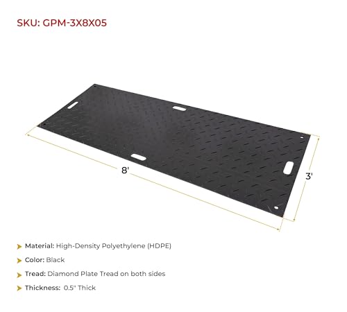 Mytee Products 12 Pcs Ground Protection Mats - Black, 3' x 8', Heavy Equipment Mats w/ 22 Pcs Single Connectors - color: Black, size: 12 - Pack