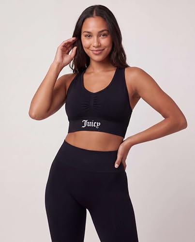 Juicy Couture 2 Piece Women's Workout Set Seamless Bra and Leggings Athletic Pilates Yoga Gym Activewear Matching Outfit - color: Solid Black Beauty, size: X-Large