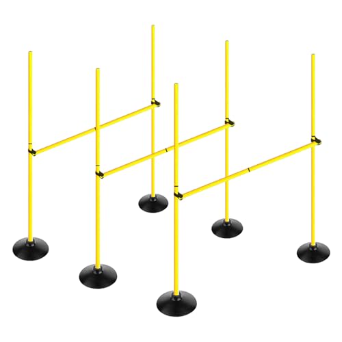 Adjustable Height Agility Hurdle Set Multi-Function Soccer Trainning Pole Set Coaching Sticks with Rubber Base - color: 4.9 FT, style: Pack of 3