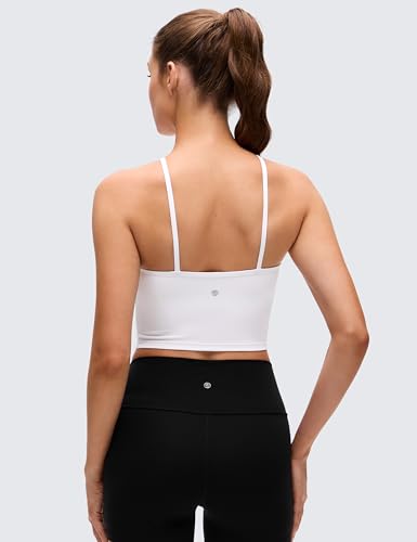 CRZ YOGA Butterluxe Cross Neck Crop Tank Tops | Light Support, Removable Pads, Yoga, Extremely Soft, Square Back, Spaghetti Straps, Longline Sports Bras for Women - color: White, size: X-Small