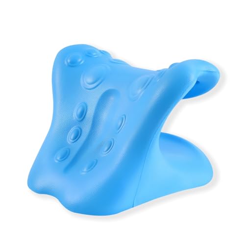 Neck Stretcher Cervical Traction Device | Neck Pain Relief, Hump Neck Cracker, Curve Restorer Corrector, Point Massage Spine Alignment - color: Blue