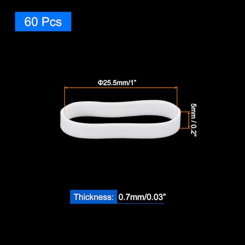 uxcell 60Pcs Silicone Rubber Bands, 5mm x 25.5mm Rubber Bands Rings Cable Ties Strong Elastic Bands Non-Slip for Cord Wrapping Bag Wraps, White - color: White, size: 5 x 25.5mm