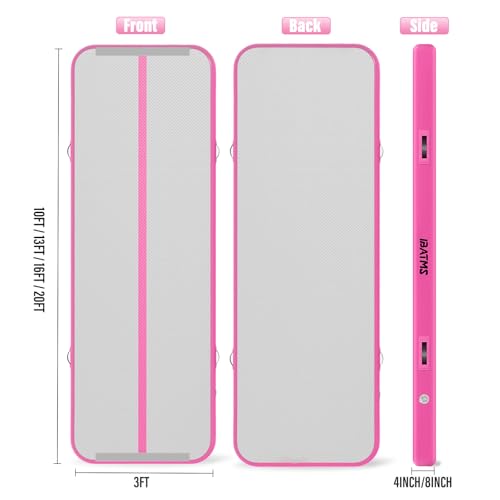 IBATMS Inflatable Gymnastics Mat 10/13/16/20ft, Air Tumbling Mat Track - color: Pink, size: 20ft(6x0.9x0.1m)