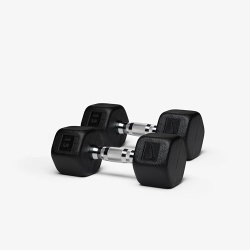 Nike Rubber Hex Dumbbell Pair - color: Black / Black, size: 15 lb