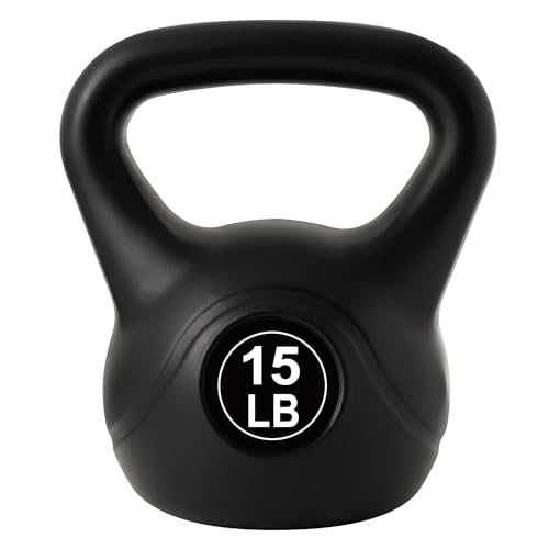 ALTLER Vinyl Plastic Concrete Kettlebell 10-50LBS Safe Strength Training Kettlebell Anti-Slip Grip Weight for Home Workouts and Men/Women/Beginners - size: 15LB
