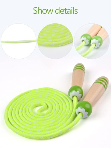 Jump Rope for Kids, Lorvain Adjustable Skipping Rope, Kids Jump Ropes with Wooden Handle for Girls Boys, Weighted Jumping Ropes for Fitness Workout Exercise Outdoor Fun Activity - color: Green&Red-2pcs