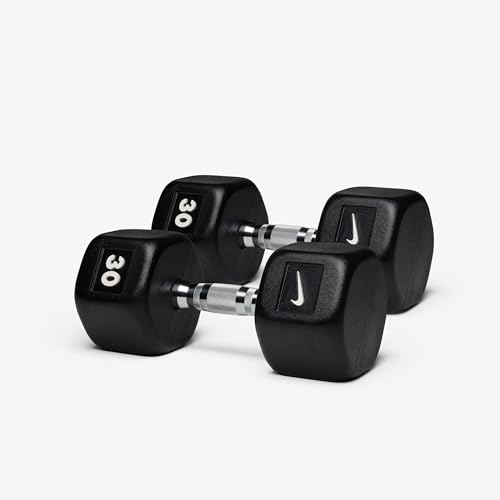 Nike Rubber Hex Dumbbell Pair - color: Black / White, size: 30 lb