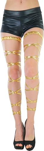 ToBeInStyle Women's Leg Wraps Ravewear Dancewear Elastic Straps Party Garter Music Festivals Costume Accessory Thigh High - color: Classic Gold (Longer), size: One Size