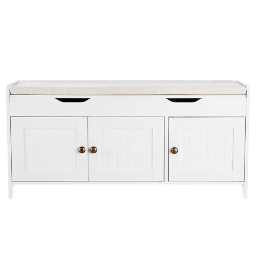 VEVOR Shoe Storage Bench with Padded Cushion & 3 Barn Doors, Entryway Bench with Hidden Storage, 41.3 x 13.8 x 19.8 Inches, for Entryway, Hallway, Living Room, Bedroom - size: 3 Barn Doors