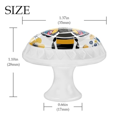 4 Pack White Cabinet Knobs Round Drawer Pulls, Bee Floral Drawer Handles, Kitchen Hardware for Dresser Drawers Closets Cupboard Bathroom Bedroom Home Decor - color: Bee Floral