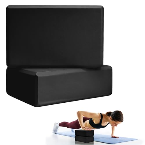 Septo 2 Pcs Yoga Blocks, 9x6x3 Inch Foam Blocks for Pilates | High density EVA foam Yoga Props lightweight non-slip surface for meditation stretching balance training - color: Black