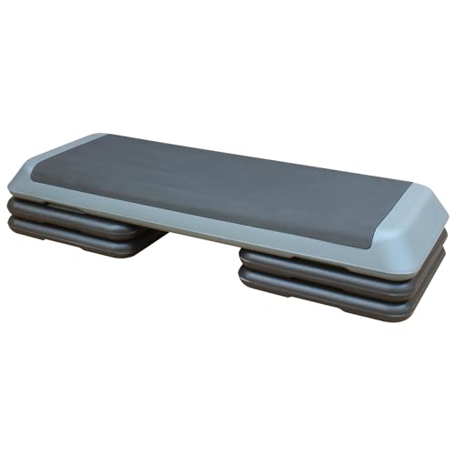Adjustable Height Aerobic Step Platform with 4 Risers, Lightweight 11lbs Exercise Step Platform & Fitness Step with Non-Slip Surface for Workouts, Home, Gym and Fitness - color: Black+Gray