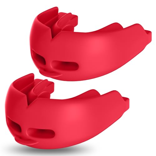 2Pcs Sport Mouth Guard Youth Adult, Mouthguard for Braces, Wrestling Mouthguards for Braces, No Boil Mouth Guard, Helmet Strap, Soft, Football Hockey Boxing,Taekwondo, Jujitsu Rugby - color: Red