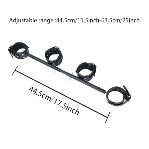 Heavy Duty Stainless Steel Expandable Spreader Bar with 4pcs PU Black--Pink Skull Pattern Detachable Adjustable Straps,Workout Bar for Home Indoor Gym Training Kit - style: Integration Black+Black PU Kit