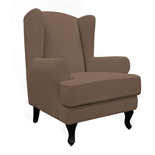 Easy-Going Stretch Wingback Chair Sofa Slipcover 2-Piece Sofa Cover Furniture Protector Couch Soft with Elastic Bottom, Spandex Jacquard Fabric Small Checks, Brown - color: Brown