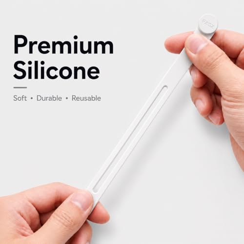 PZOZ Silicone Cable Ties 10 Pack, Reusable Cable Organizer Straps for Cords | Soft Silicone Design with Reusable Strap, Organize Charging Cables, Headphones & Power Cords for a Clean Workspace - color: White