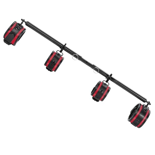 Spreader Bar Heavy Duty Stainless Steel Adjustable Bar with 4 pcs PU Cushioned Straps for Yoga, Pilates, Fitness Training, Home Gym Equipment and more. - color: Black+Red