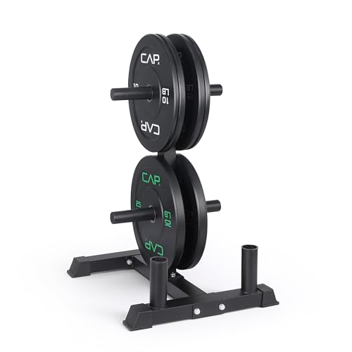 CAP 2-inch Olympic Bumper Plate Weight Set | 100-370 lbs | Multiple Colors | Storage Rack Optional - size: 100 lb - Set with Compact Rack, style: ECONOMY