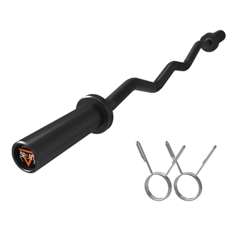 SPART Olympic Barbell EZ Curl Bar, 47INCH/4FT Strength Training Curling Bar with Knurled Grip Chrome Barbell Bar for Weightlifting, Copper Sleeve Barbell for 2-inch Weight Plates, 500 LBS Capacity - color: Black