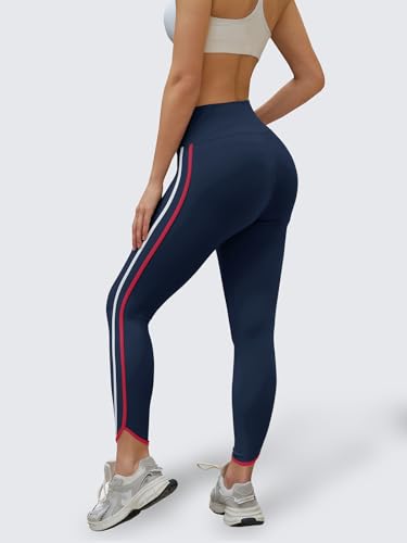 Aoysky Womens Buttery Soft Workout Leggings 25" Side Stripes High Waisted Full Length Yoga Leggings - color: Dark Blue, size: XX-Large