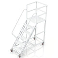 6 Step Rolling Warehouse Step Ladder, Industrial Mobile Staircase on Wheels, 1100Lbs Weight Capacity, Heavy Duty Mobile Platform Ladder with Handrails, Suitable for Warehouse, Library (White, 6 steps) - color: White
