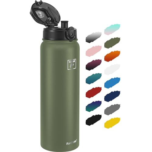 Fanhaw 40 oz Insulated Stainless Steel Water Bottle with Chug Lid, Leakproof & Sweat-Free Extra-Large Metal Bottle for Outdoor, Hiking & Gym (Olive Green) - color: Olive Green, style: 40 Ounces