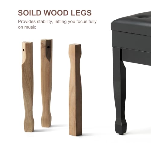 Adjustable Height Piano Bench Stool PU Leather Cushion Wooden Keyboard Seat with Music Storage (Black) - color: Black