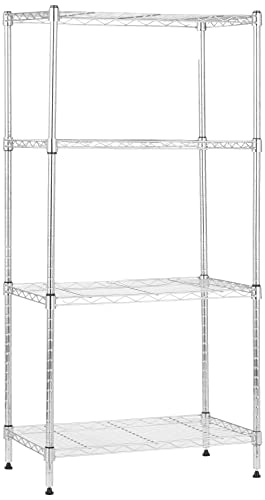 Amazon Basics 4-Shelf Adjustable Storage Shelving Unit for Garage, Steel Wire Rack, 200 Pound Loading Capacity per Shelf, 13.4"D x 23.2"W x 48"H, Chrome - color: Chrome, size: 23.2"L x13.4" W x 48"H, style: 4 -Shelf