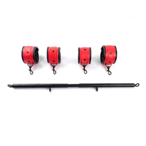Heavy Duty Stainless Steel Expandable Spreader Bar with 4pcs PU Black--Pink Skull Pattern Detachable Adjustable Straps,Workout Bar for Home Indoor Gym Training Kit - style: Black+Red-Cushioned