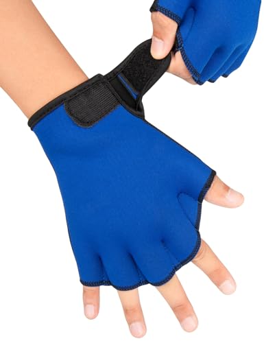 FitsT4 Sports Aqua Gloves Webbed Paddle Swim Gloves Fitness Water Aerobics - color: Blue, size: Small