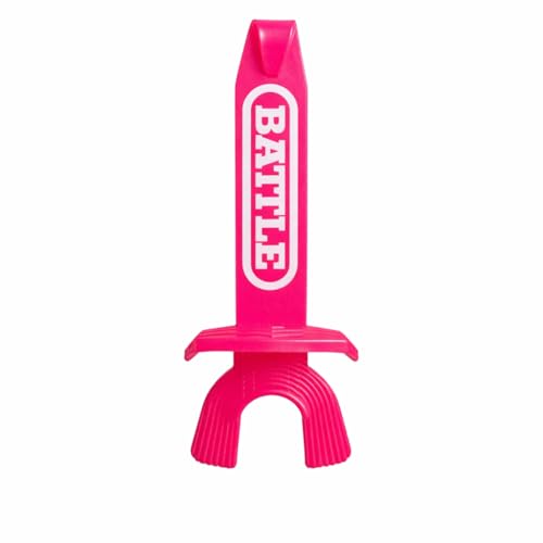 Battle Speed XL Football Mouthguard with Connected Thick Strap, Advanced Composite, No Boil, for Braces, Maximum Breathability, Youth and Adult (Neon Pink) - color: Neon Pink