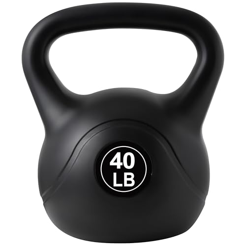 ALTLER Vinyl Plastic Concrete Kettlebell 10-50LBS Safe Strength Training Kettlebell Anti-Slip Grip Weight for Home Workouts and Men/Women/Beginners - size: 40LB