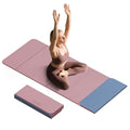 LVME Foldable Yoga Mat, 71"x24"x1/3" Thick, Non Slip Exercise Mat | SGS Certified POE, Fitness Travel Mat, Easy To Store, Foldable for Exercise, Yoga, Pilates, Home Workouts - color: Dusty Pink + Silver Blue