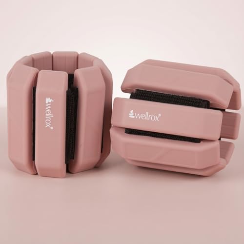 Wellrox Weighted Bangles – Adjustable Ankle and Wrist Weights for Women & Men – Set of Ankle Weights 2 lbs (1 lb Each Wrist Weight) | Weighted Arm Bands for Pilates, Yoga, Running & Walking - color: Dusty Rose