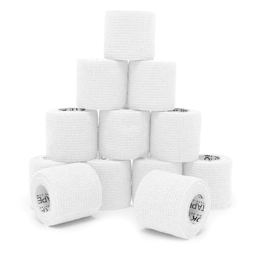 OK TAPE 12 Rolls Self Adhesive Bandage Wrap, Elastic Athletic Tape, Self Stick Bandage Tape, Vet Wrap, Medical Wrap for Wrist, Feet, 2" x 5 Yards - White - color: White, size: 2 Inch