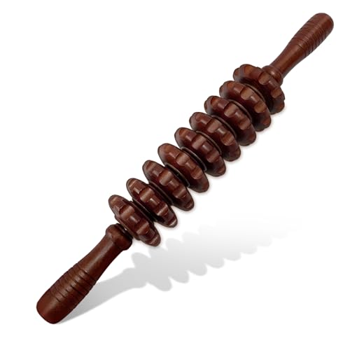 Manual Massager Wooden Handheld Roller Trigger Point Massage Stick for Fascia, Cellulite, Muscle & Abdomen, Body Therapy Massager, Muscle Belly Relief Tool, Coffee - color: Coffee