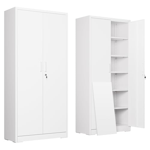 DEVAISE Garage Storage Cabinet, Metal Storage Cabinet, Lockable Steel File Cabinet, White for Home, Office, Garage, Shool, Gym