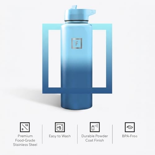 IRON °FLASK 40 oz Wide Mouth Water Bottle with Straw | Insulated Stainless Steel Sports Water Bottle with Leakproof Straw Lid - BPA Free, Cold 24 Hrs, Sweat Free (Blue Waves) - color: Blue Waves, style: Straw - 40 Oz (1 Lid)