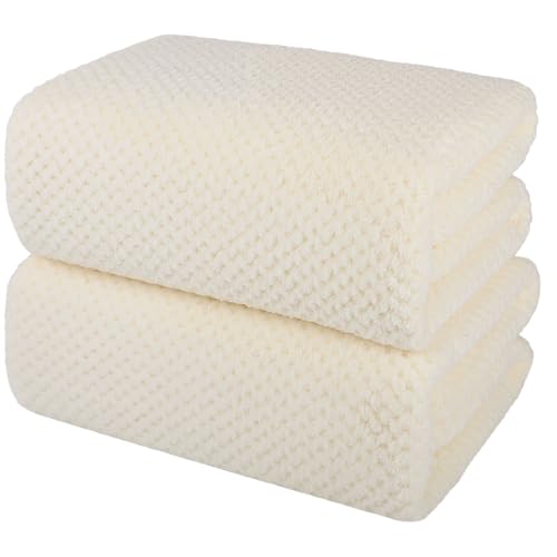 2 Pack Bath Towel Set, Waffle Bath Towel Set, Microfiber Super Soft Highly Absorbent, Sturdy Quick Drying Towels for Bathroom, Gym, Sports, Yoga (2 Piece 27" x 55", 2White) - color: White, size: 27 x 55 Inch