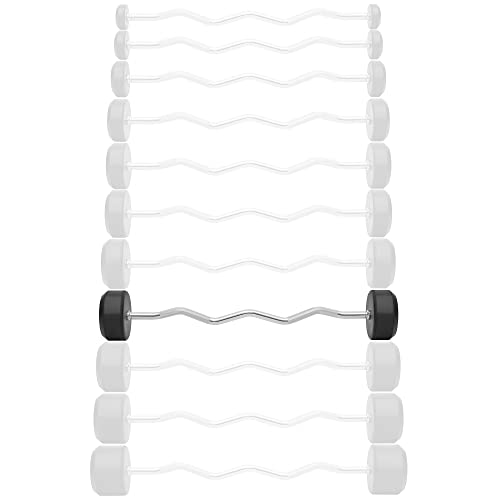 Philosophy Gym Rubber Fixed Barbell, Pre-Loaded Weight EZ Curl Bar for Strength Training & Weightlifting - style: 80 LB