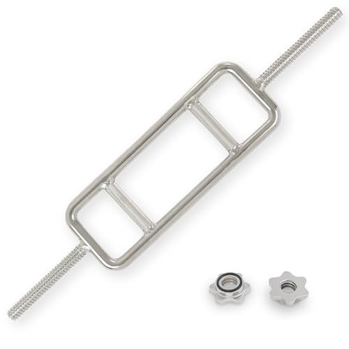 Sunny Health & Fitness 34" Standard Tricep Bar – 1" Plate Compatible, 25 mm Knurled Grip, Chrome Finish, Star-Lock Collars, 160 lb Capacity