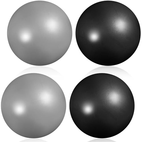 4 Pcs Small Exercise Pilates Ball Bulk 9 Inch Mini Yoga Balls Anti Burst and Slip for Stability, Fitness, Physical Therapy, Stretching & Core Workout at Home Gym Office Class - color: Black,Gray