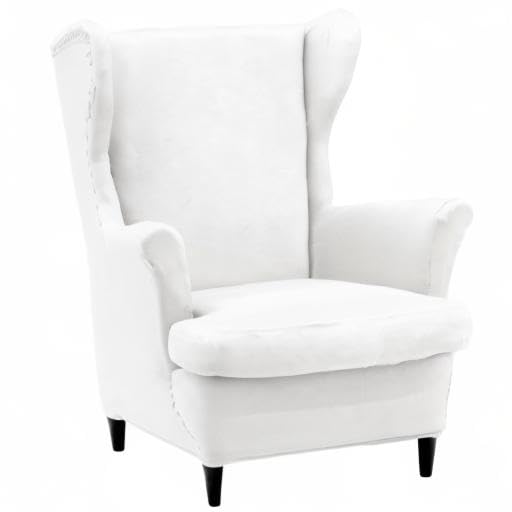 NILUOH Wingback Chair Cover 2-Piece Soft Stretch Wing Chair Slipcover Solid Color Armchair Sofa Couch Cover Furniture Protector with Elastic Bottom for Living Room Bedroom (White) - color: White