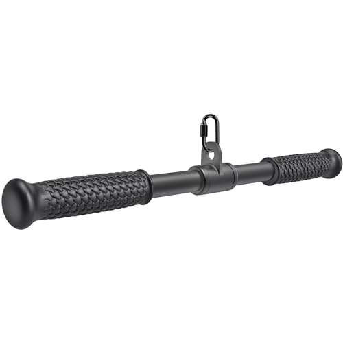 SELEWARE Rotating Straight Bar, Tricep Rope, Double D Row Handle, Rotating V Handle, Cable Machine Attachment with Non-Slip Soft Rubber Grip, Universal Attachment for Cable Machines - color: 18" Black Rotating Straight Bar W/ Flat Rubber Handle