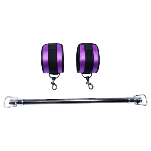 Spreader Bar Stainless Steel Vintage Black Bar with 2pcs Adjustable Straps,Sports Aid Training Fitness Gear Pilates Aid Kit, Home Restore Pilates Indoor Yoga Set - style: Fixed Silver+Purple PU Kit