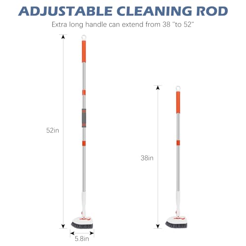 SetSail Floor Scrub Brush, Tile Tub Floor Scrubber with 52-inch Adjustable Long Handle Shower Cleaner Brush for Cleaning Toilet Kitchen Bathroom Tub Tile Wall Sink, White Orange - color: Orange, size: one brush