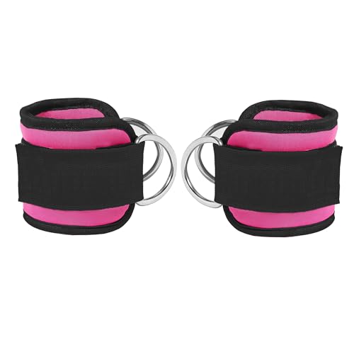 Fitness Ankle Straps for Cable Machines, 2 Pack Comfortable Adjustable Padded Ankle Wrist Cuffs, Kickback Glute Workouts for Men Women, D-Ring Leg Straps with Neoprene Padding - color: yy-Black-Rose