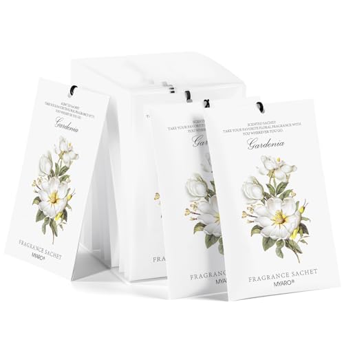MYARO Scented Sachet House Air Freshener - 12 Pack Long Lasting Gardenia Fragrance Deodorizer for Home Closet Drawer Car - color: Gardenias
